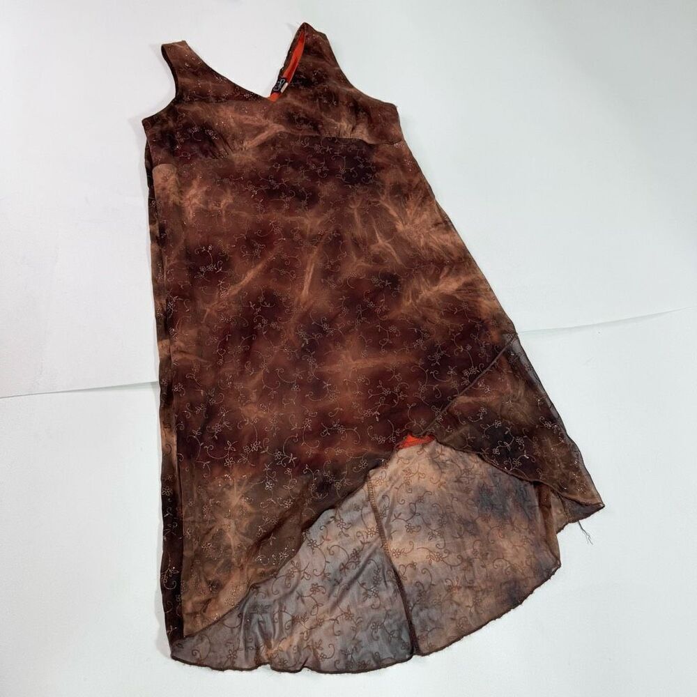 Candy Rocket Y2K Dress Womens 3X Brown V-Neck Glitter High Low‎ Hem Sleeveless